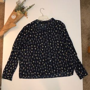 Navy floral button up blouse